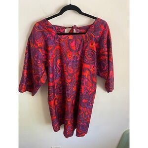 Vintage Design House Japan Cotton Paisley Open Back Tie Top‎ Red Purple Orange